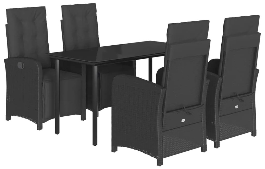 3212537 vidaXL Градински трапезен комплект възглавници 5 части черен полиратан