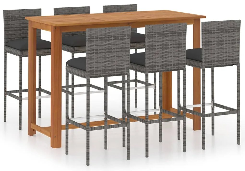 3068007 vidaXL Градински бар комплект с възглавници, 7 части, сив