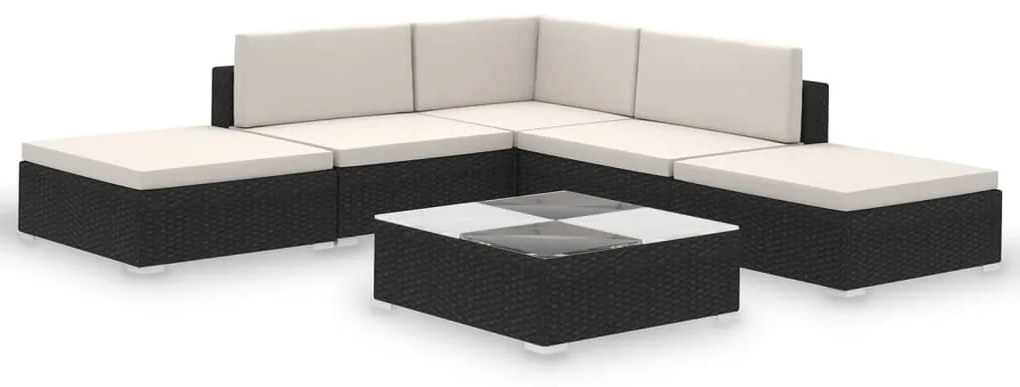 41269 vidaXL Градински комплект с възглавници, 6 части, черен полиратан