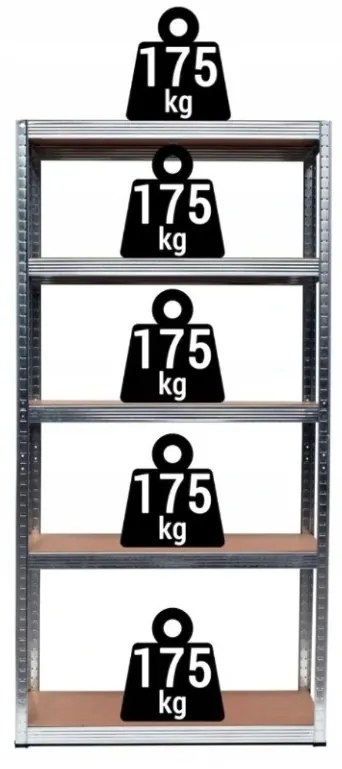 Стабилен метален стелаж за съхранение с 5 рафта 180 x 90 x 30 cm