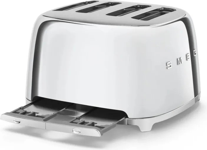 Тостер за хляб SMEG 50's Style TSF03SSEU, 2000W, 4 филии, 6 нива, Тавичка за трохи, Вграден кабел, Неръждаема стомана, Сребрист