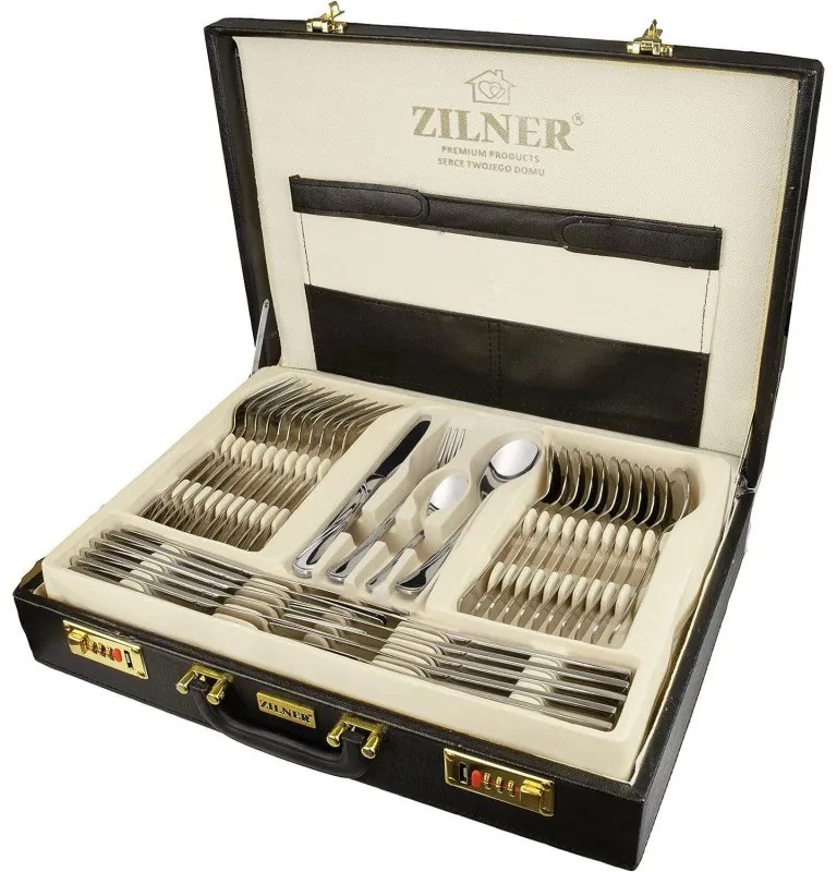 Комплект прибори за хранене Zilner ZL-6508, 72 бр, Куфар, Инокс