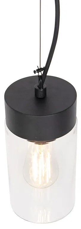Модерен висящ лампион черен със стъкло IP44 - Jarra