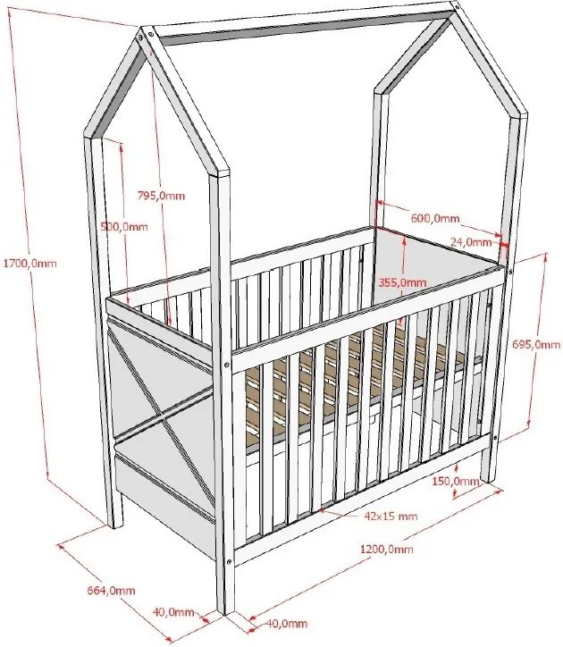 Детско креватче 60x120 cm от масивен бор с регулируема височина в естествен цвят Scott – Vipack
