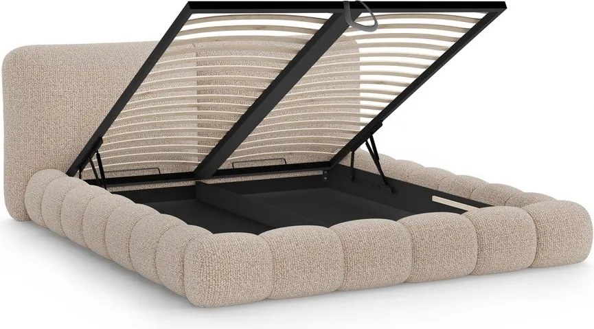 Сиво-бежово тапицирано двойно легло с място за съхранение и включена подматрачна рамка 200x200 cm Solange – Micadoni