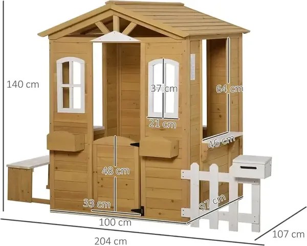 Детска Къща GINGER HOME, Дървена, Игра на Открито в Двора и Градината, Бяло, Синьо, 205х119х140 см.