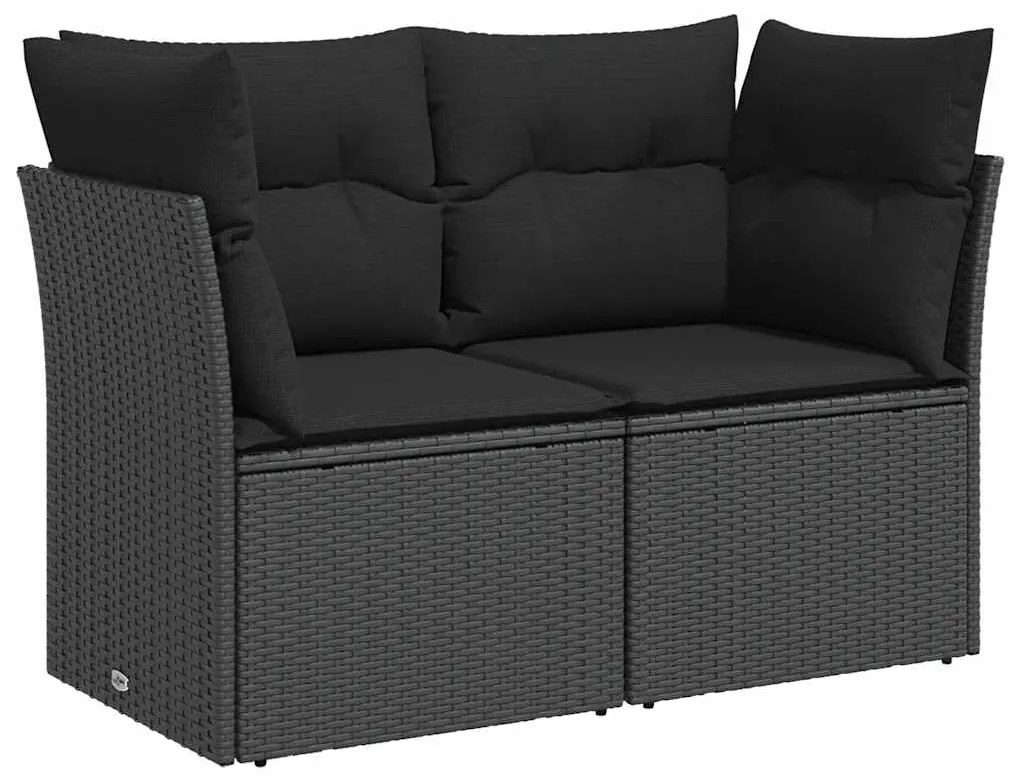 365963 vidaXL Градински диван с възглавници, двуместен, черен, полиратан