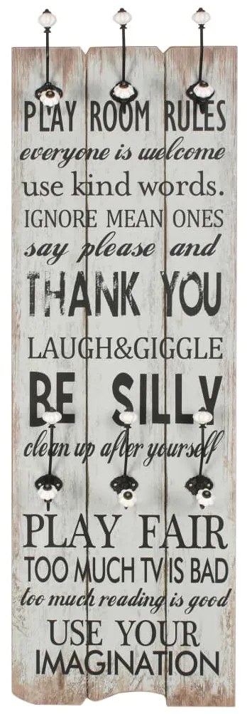 245850 vidaXL Закачалка за дрехи с 6 куки, 120х40 см, "THANK YOU"