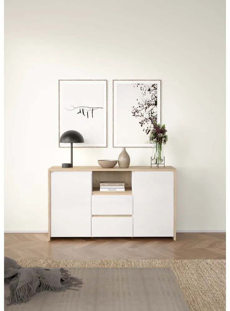 Скрин от дъбов декор в бял и естествен цвят 149x84x48 cm Next – Tvilum