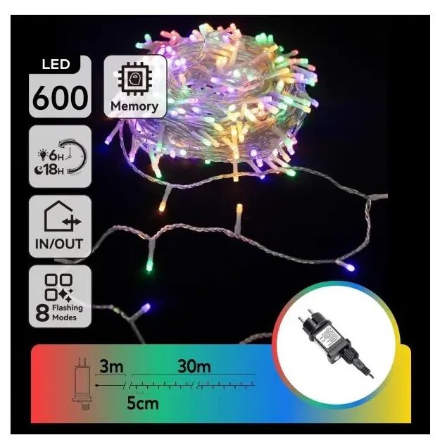 Aigostar - LED RGBY Външен коледен гирлянд 600xLED/6W/230V 30m IP44