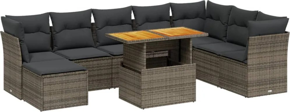 3275517 vidaXL Градински комплект диван с възглавници 9 части сив полиратан