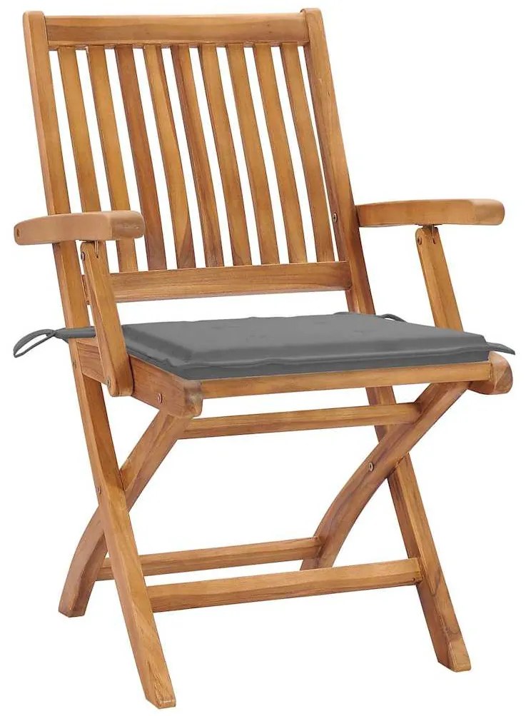 3072724 vidaXL Сгъваеми градински столове с възглавници, 4 бр, тик масив