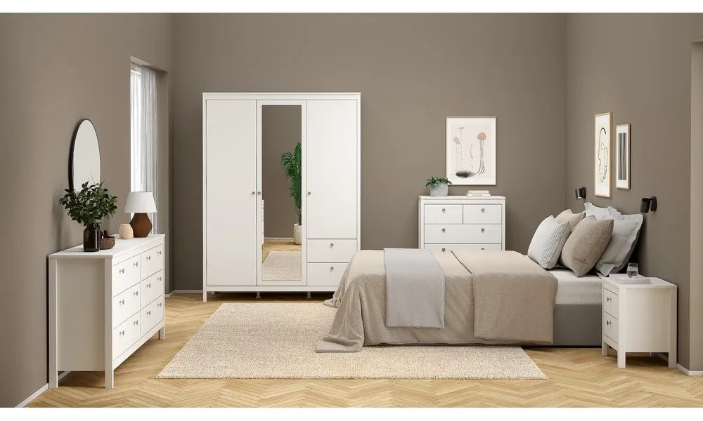 Бял гардероб с огледало 150x199x58 cm Madrid – Tvilum