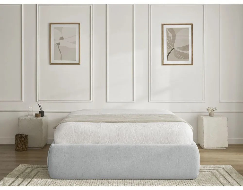 Светлосиво двойно легло 160x200 cm тапицирано с място за съхранение/без табла с включена подматрачна рамка Inera – Bobochic Paris