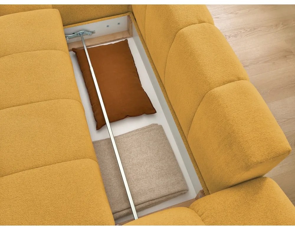 Шенилов сгъваем/с място за съхранение ъглов диван в цвят горчица (ляв ъгъл) Everest – Bobochic Paris