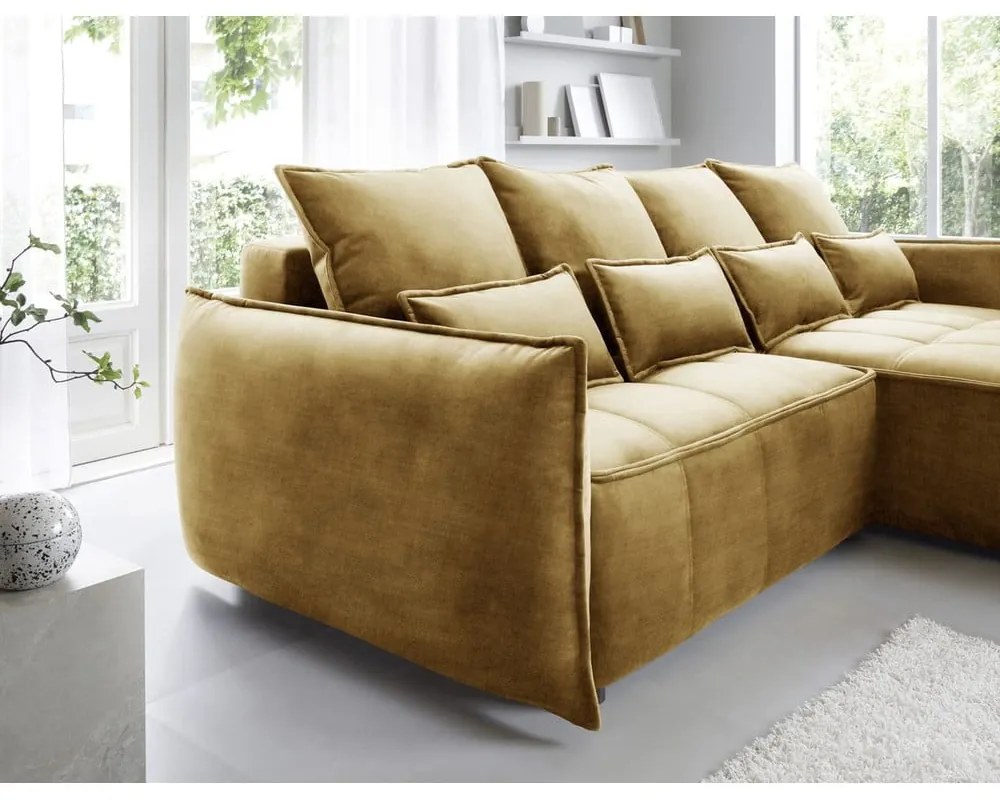 Жълт кадифен сгъваем/с място за съхранение ъглов диван (десен ъгъл) Campo – ELTAP