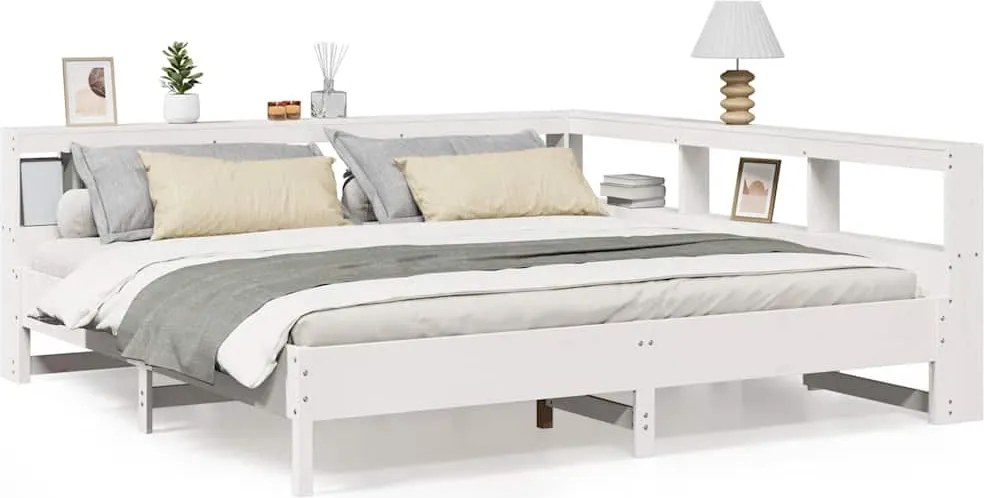 3324410 vidaXL Легло с етажерка за книги, без матрак, 200x200 см, бор масив