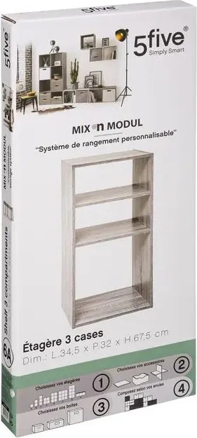 Рафт 5five Mix'n Modul, 2+1 отделение, MDF, 35x32x68 cm - Естествен