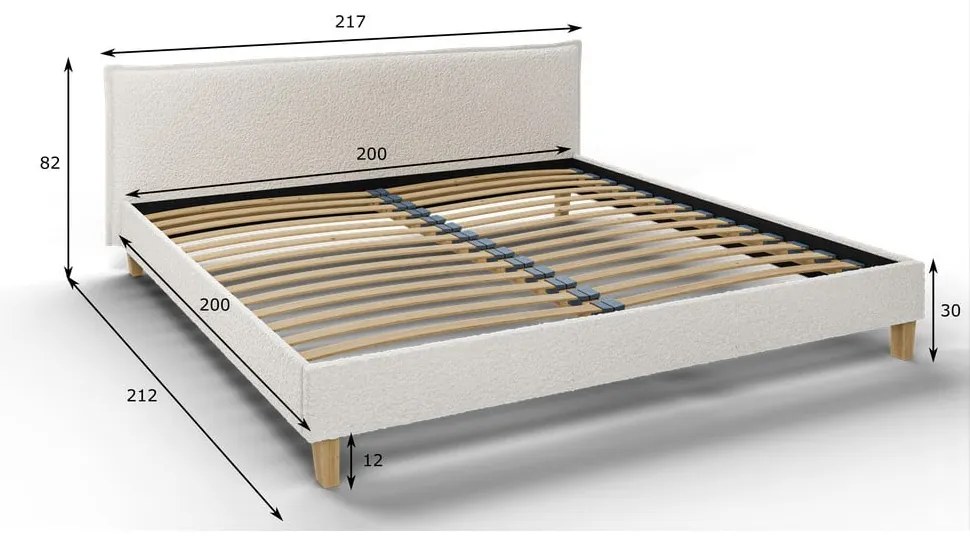 Кремаво тапицирано двойно легло с решетка 200x200 cm Tina - Ropez