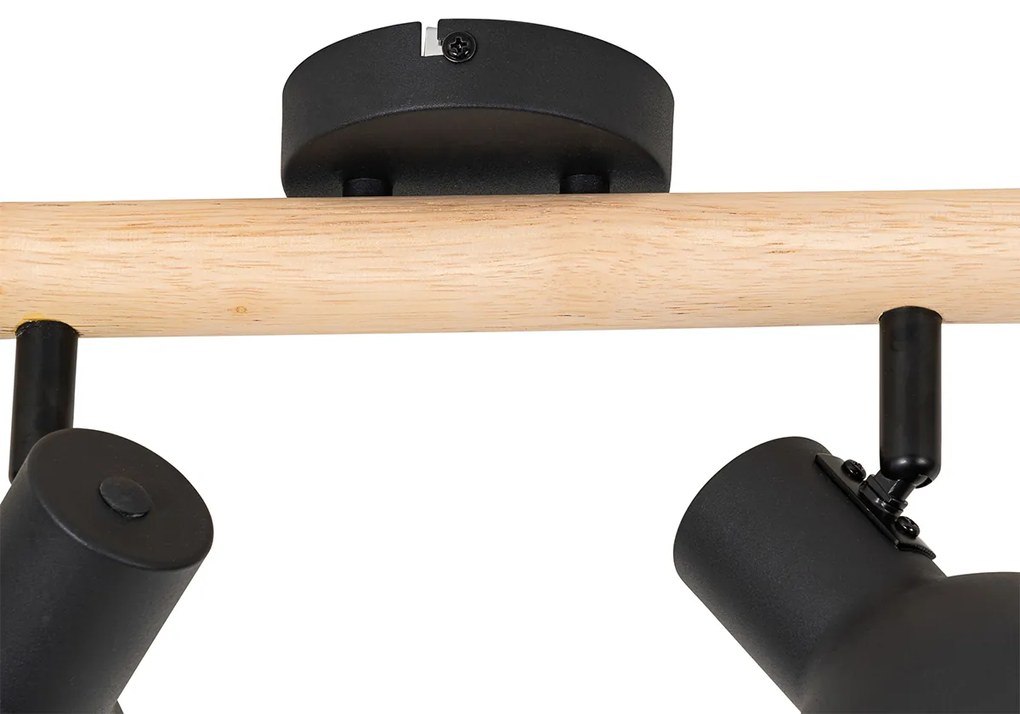 Ръстически прожектор черен с дърво 4-светлина - Flint