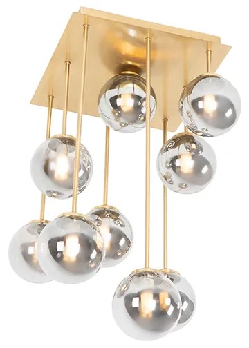 Модерна таванна лампа златиста 9-лампа с димно стъкло - Атина