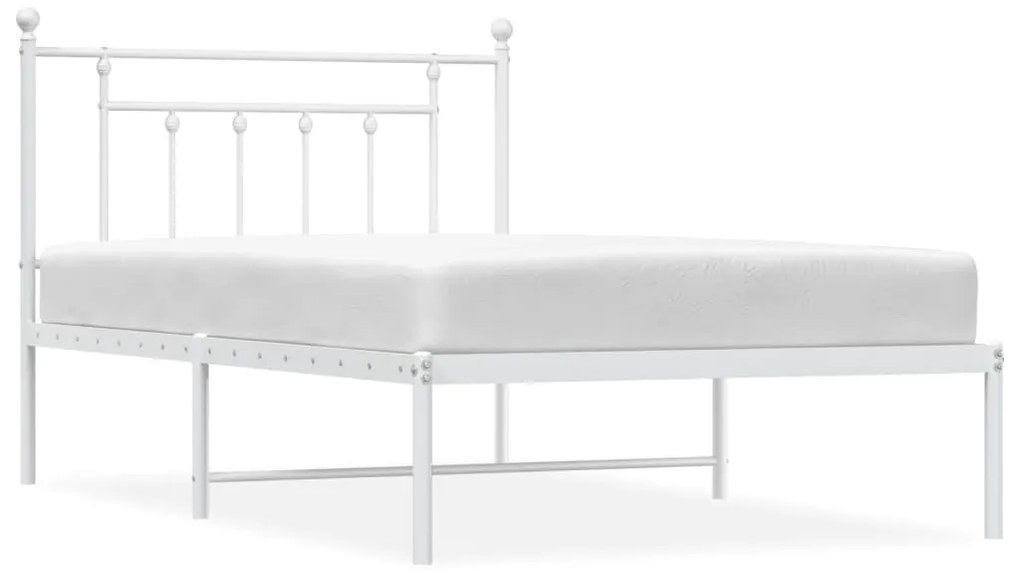 353582 vidaXL Метална рамка за легло с горна табла, бяла, 107x203 см