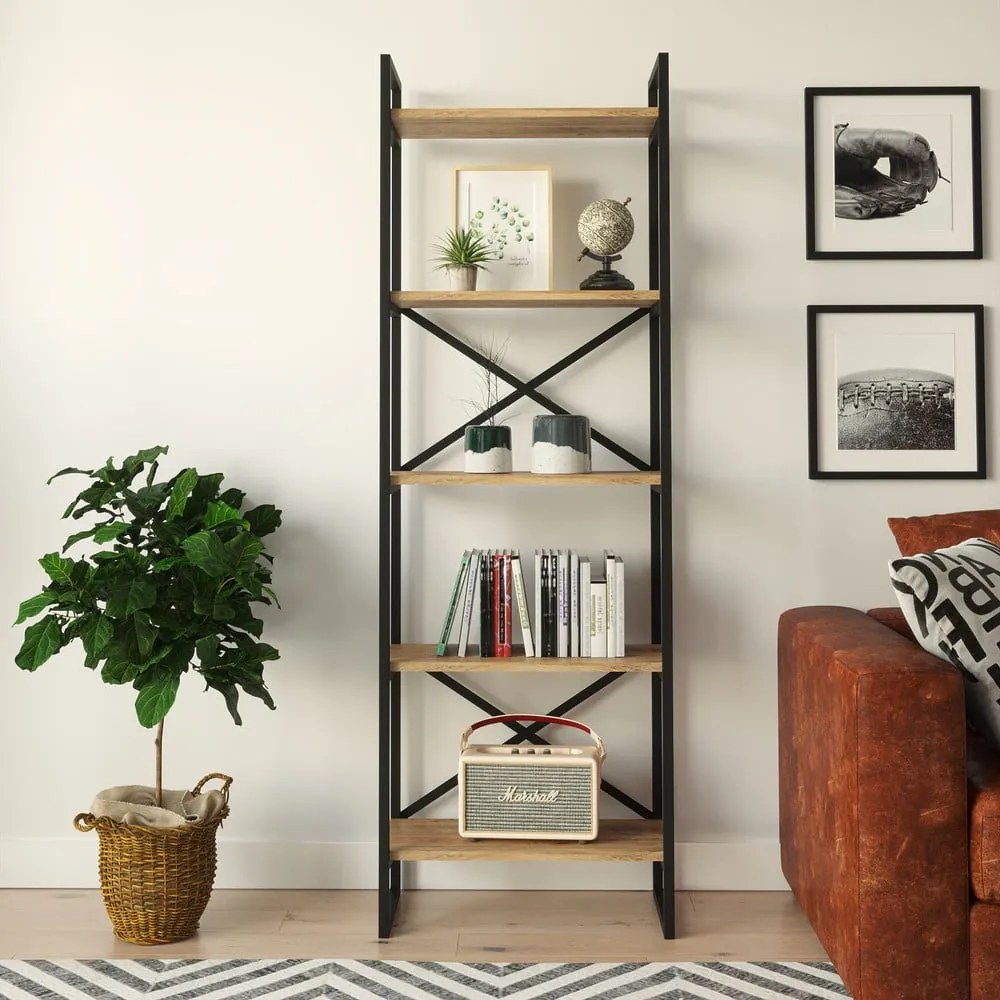 Черен/естествен рафт от бор 58x175 cm Nicol - Kalune Design