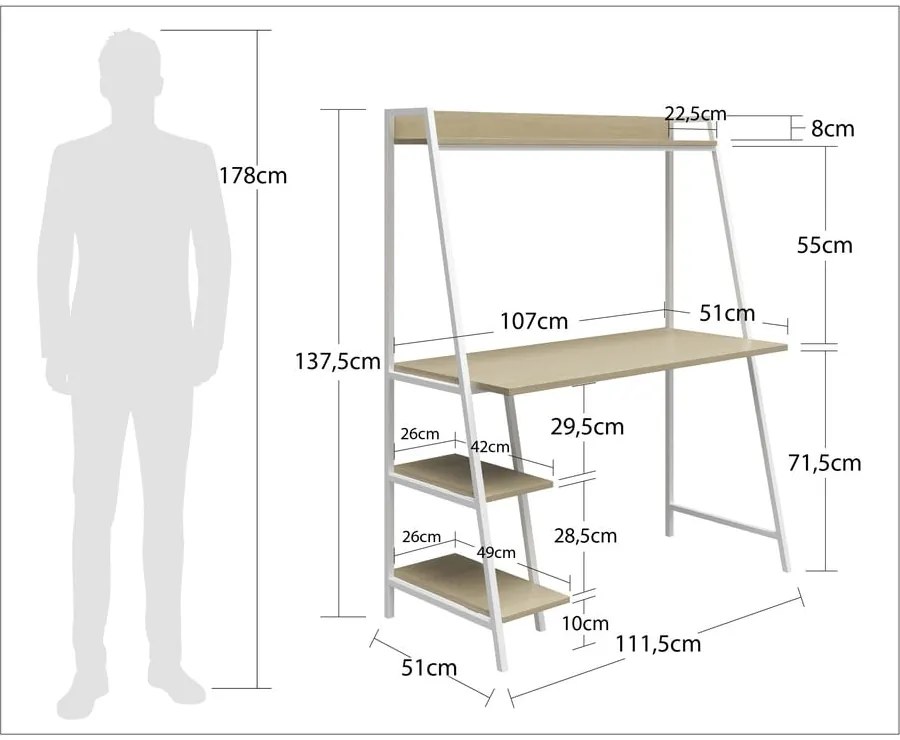 Стенна работна маса с дъбов плот 51x111 cm Bushwick – Novogratz