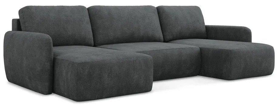 Тъмносив шенилов разтегателен ъглов диван с място за съхранение (U форма) Lilo – Makamii