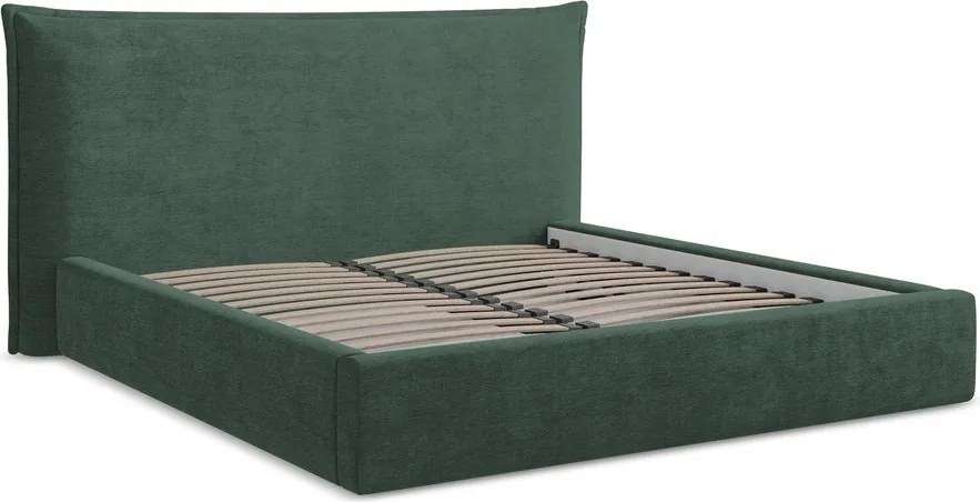 Зелено двойно легло 140x200 cm тапицирано с място за съхранение с включена подматрачна рамка Esala – Makamii