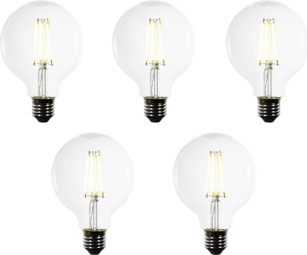 Комплект от 5 LED крушки E27 G95 прозрачна нажежаема жичка 3.8W 806 lm 3000K