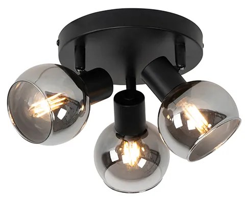 Таванен прожектор черен с димно стъкло 3-светлина - Vidro