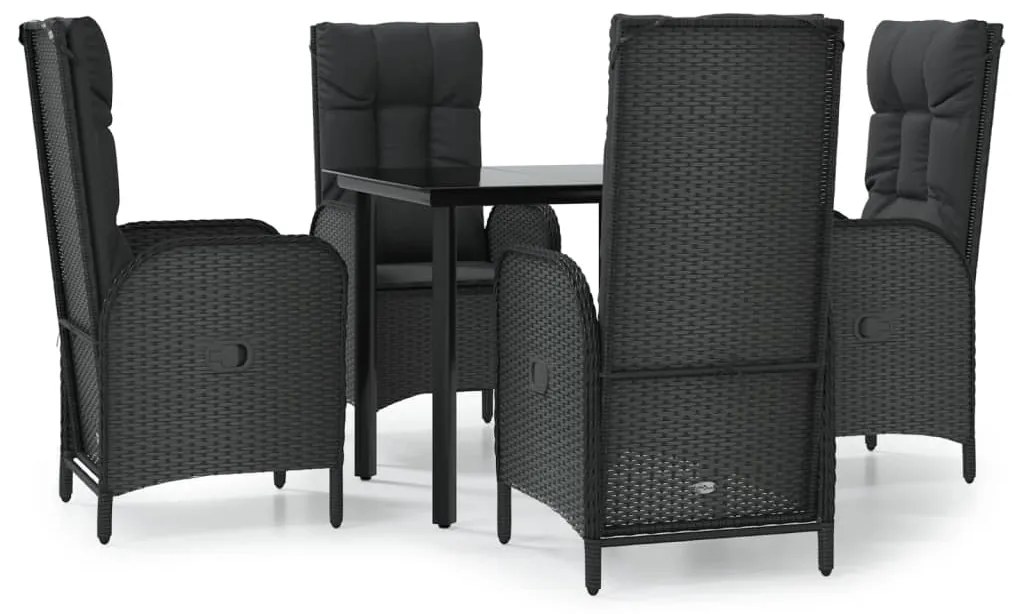 3185188 vidaXL Градински трапезен комплект възглавници 5 части черен полиратан