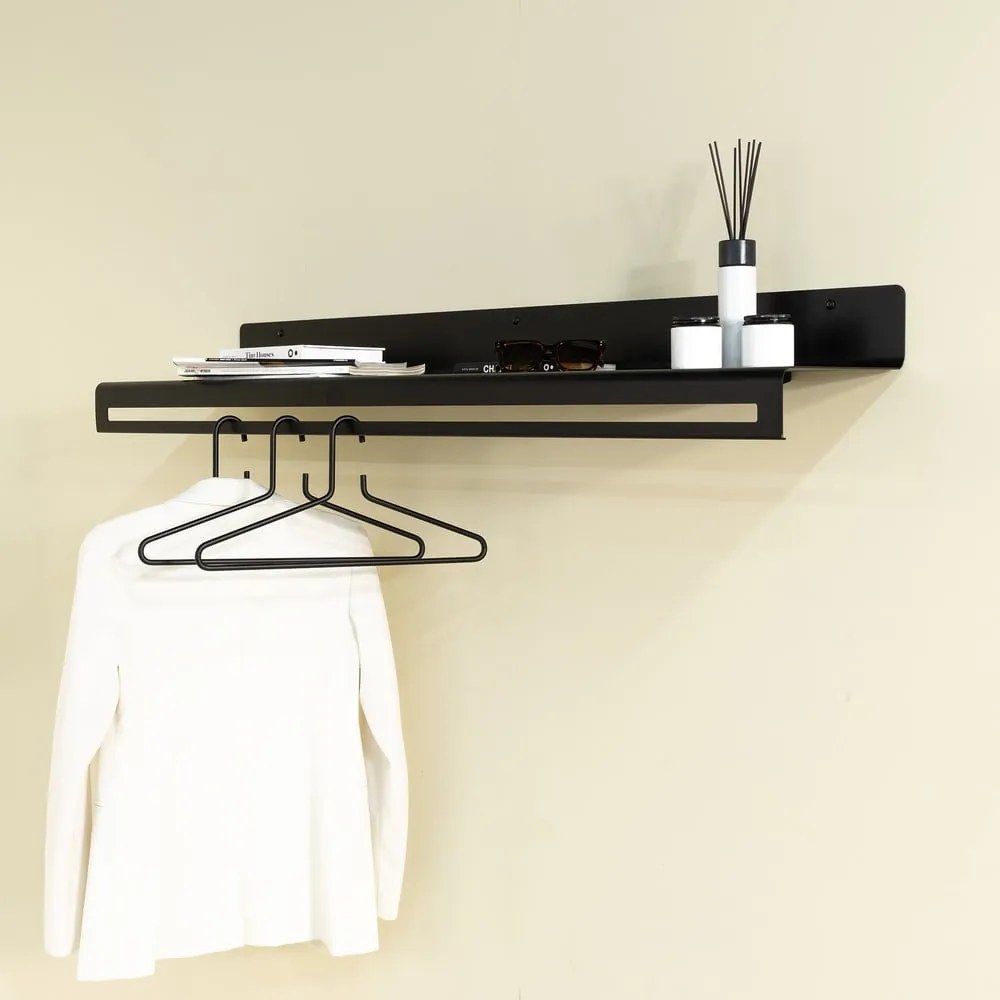 Черна метална стенна закачалка с рафт 120 cm Sway – Spinder Design