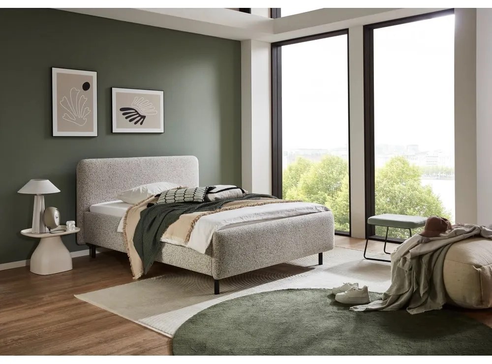 Бежово двойно легло 140x200 cm тапицирано без ламелно дъно Primo – Meise Möbel