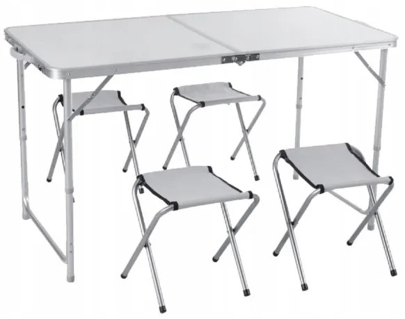 Къмпинг маса с 4 стола в бяло 120x60x70 cm