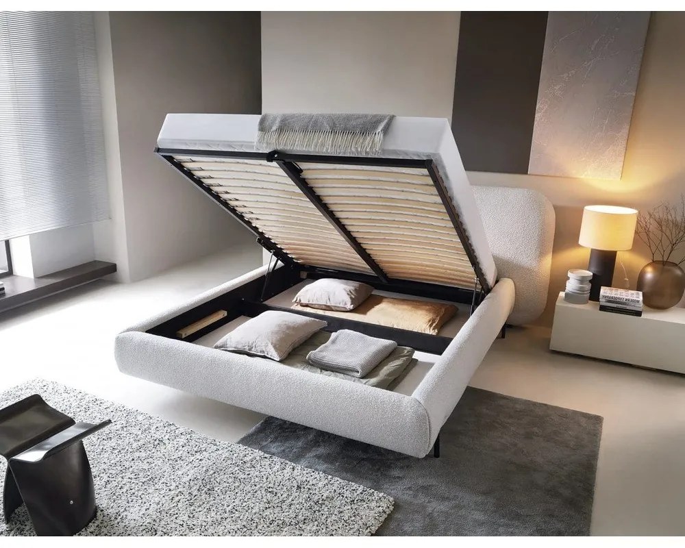 Бежово двойно тапицирано легло с място за съхранение и включена подматрачна рамка 160x200 cm Pointt – ELTAP