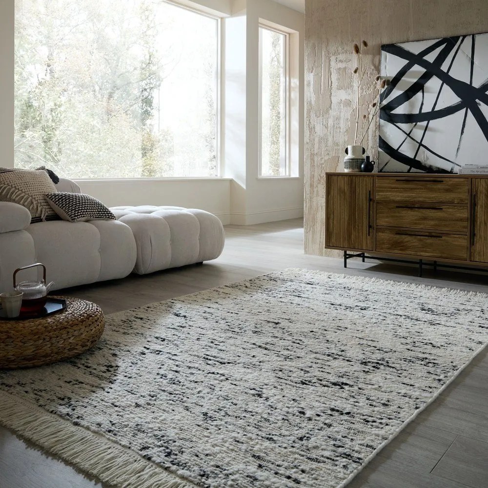 Сив/в цвят слонова кост ръчно изработен вълнен килим 140x200 cm Ellsa – Flair Rugs