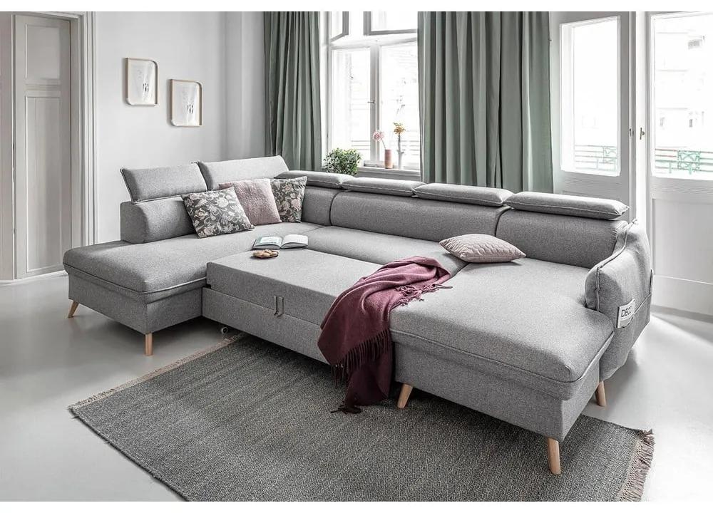 Светлосив U-образен разтегателен диван, ляв ъгъл Sweet Harmony - Miuform