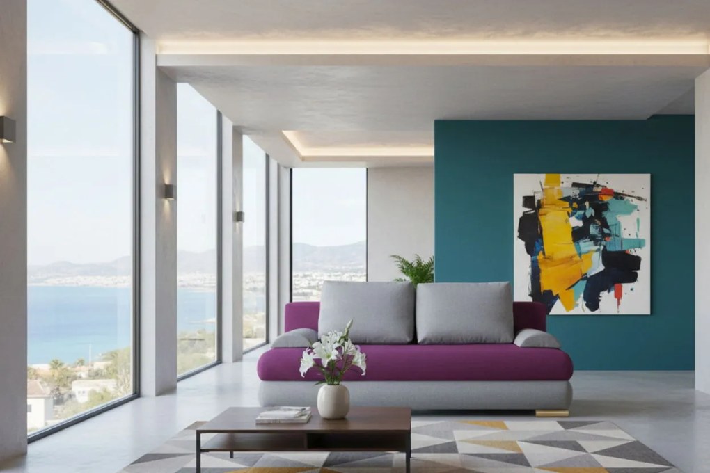 Диван-легло Рибод-Лилаво - Сиво