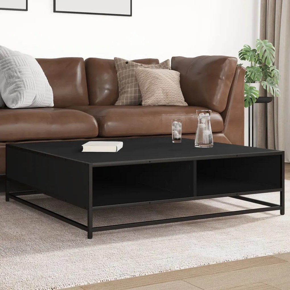 848774 vidaXL Кафе маса, черно, 100x100x30 см, инженерно дърво и метал