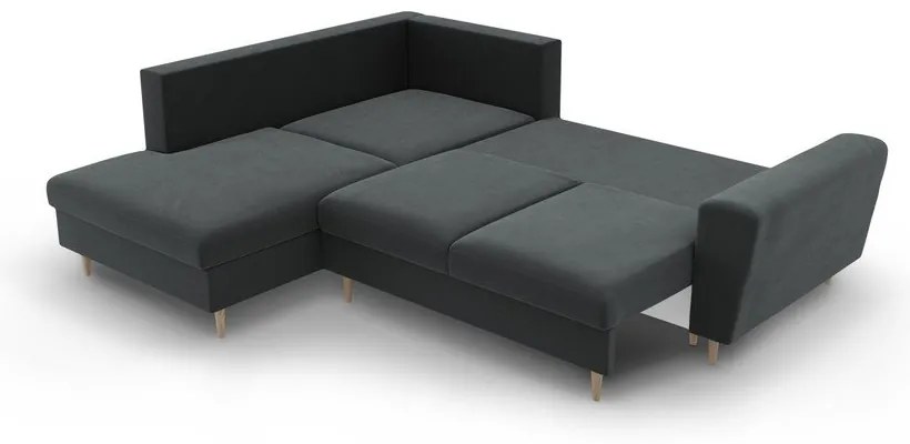 Тъмносив кадифен разтегателен ъглов диван с място за съхранение (ляв ъгъл/L форма) Kyoto – Cosmopolitan Design