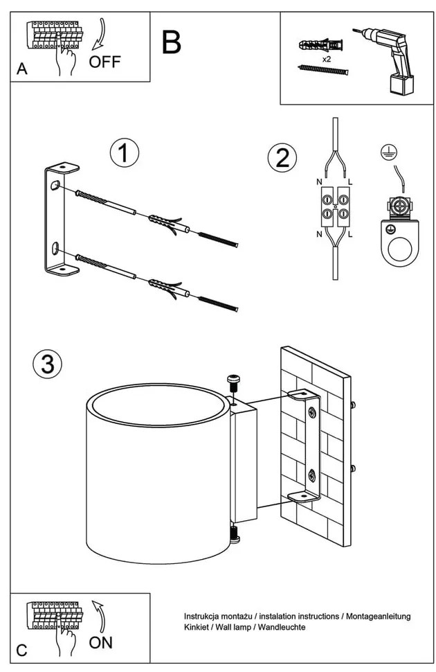 Черна стенна лампа Roda - Sollux