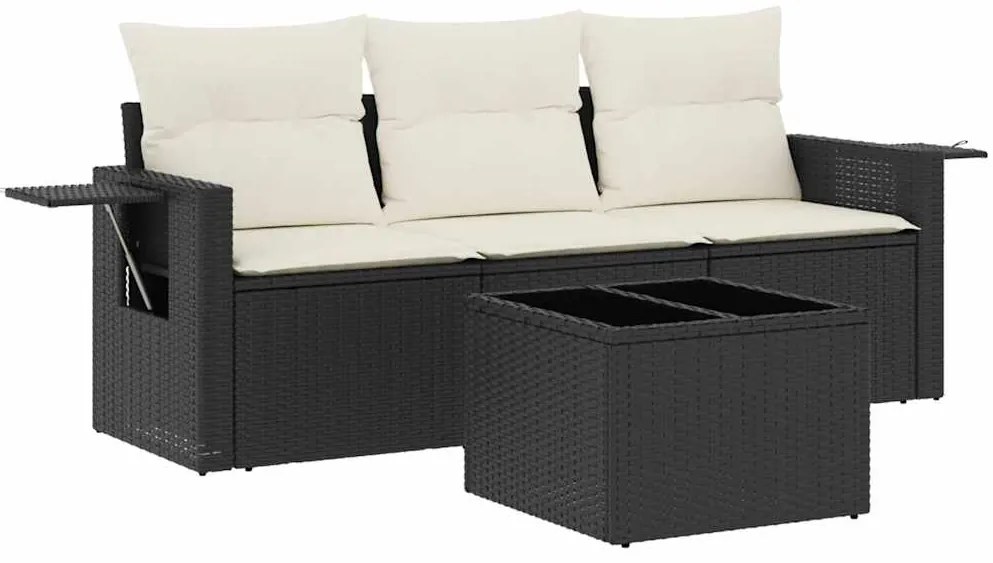 3252203 vidaXL Градински диван от 4 части с възглавници, черен, полиратан