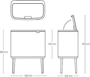 Кош за боклук Brabantia Bo Touch 651118, 3x11 л, Плавно и безшумно отваряне, Голям отвор, Тъмносив