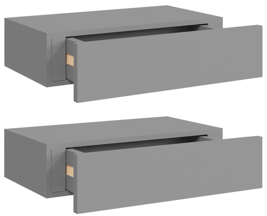 330246 vidaXL Стенни рафтове с чекмеджета, 2 бр, сиви, 40x23,5x10 см, МДФ