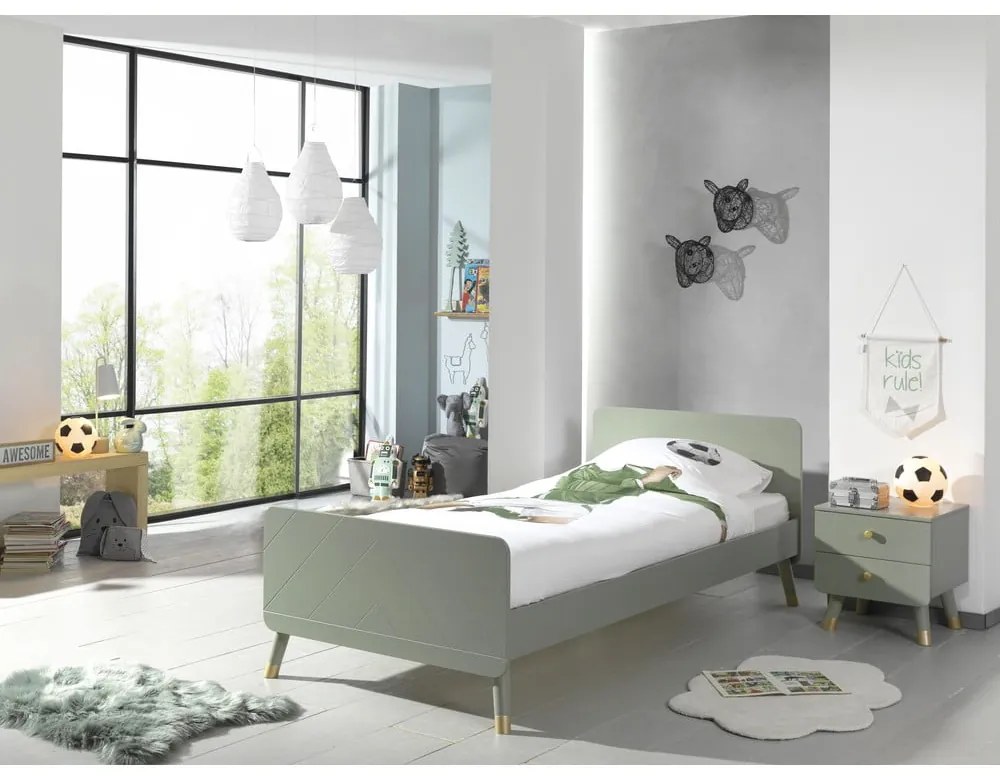 Маслиненозелено детско легло от борова дървесина , 90 x 200 cm Billy - Vipack