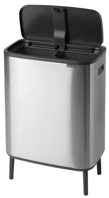 Кош за боклук Brabantia Bo Touch Hi 1001265, 2x30 л, Плътно прилепване към стена, Реглаж на краката, Устойчив на отпечатъци, Инокс/мат