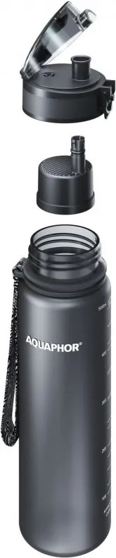 Филтрираща бутилка за вода Aquaphor City 160043, 500 мл, Тритан, Активен въглен, Aqualen, Заключващ се капак, Черен