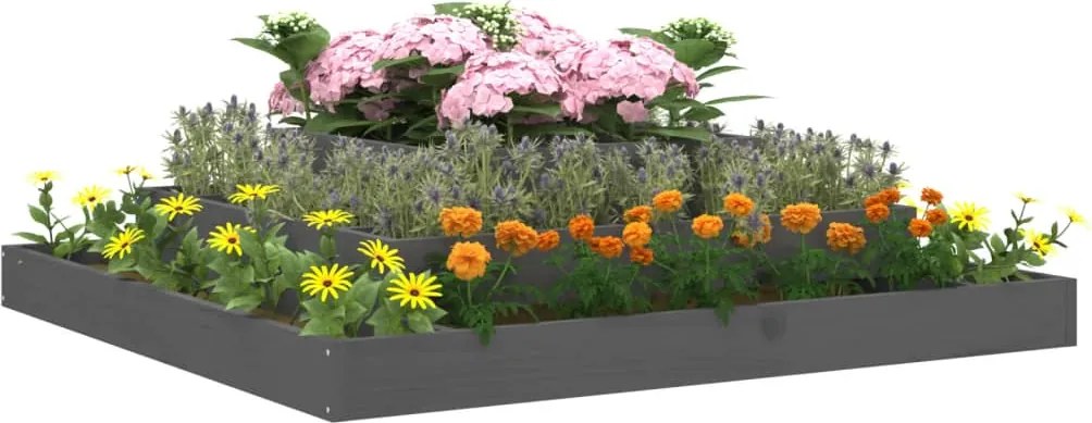 Плантер, сив, 110x110x27 см, борово дърво масив